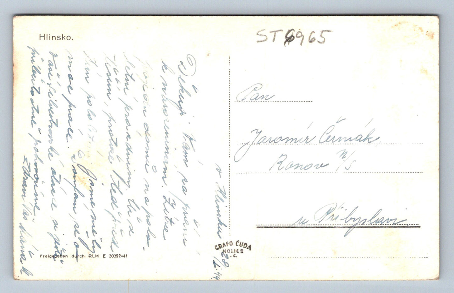 Postcard HLINSKO (ST6965)