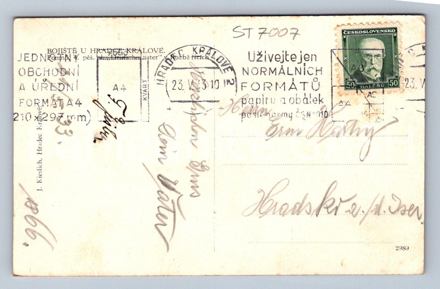 Postcard BATTLEFIELD AT HRADEC KRÁLOVÉ (ST7007)