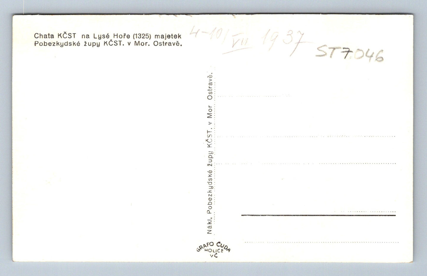 Postcard LYSÁ HORA (ST7046)