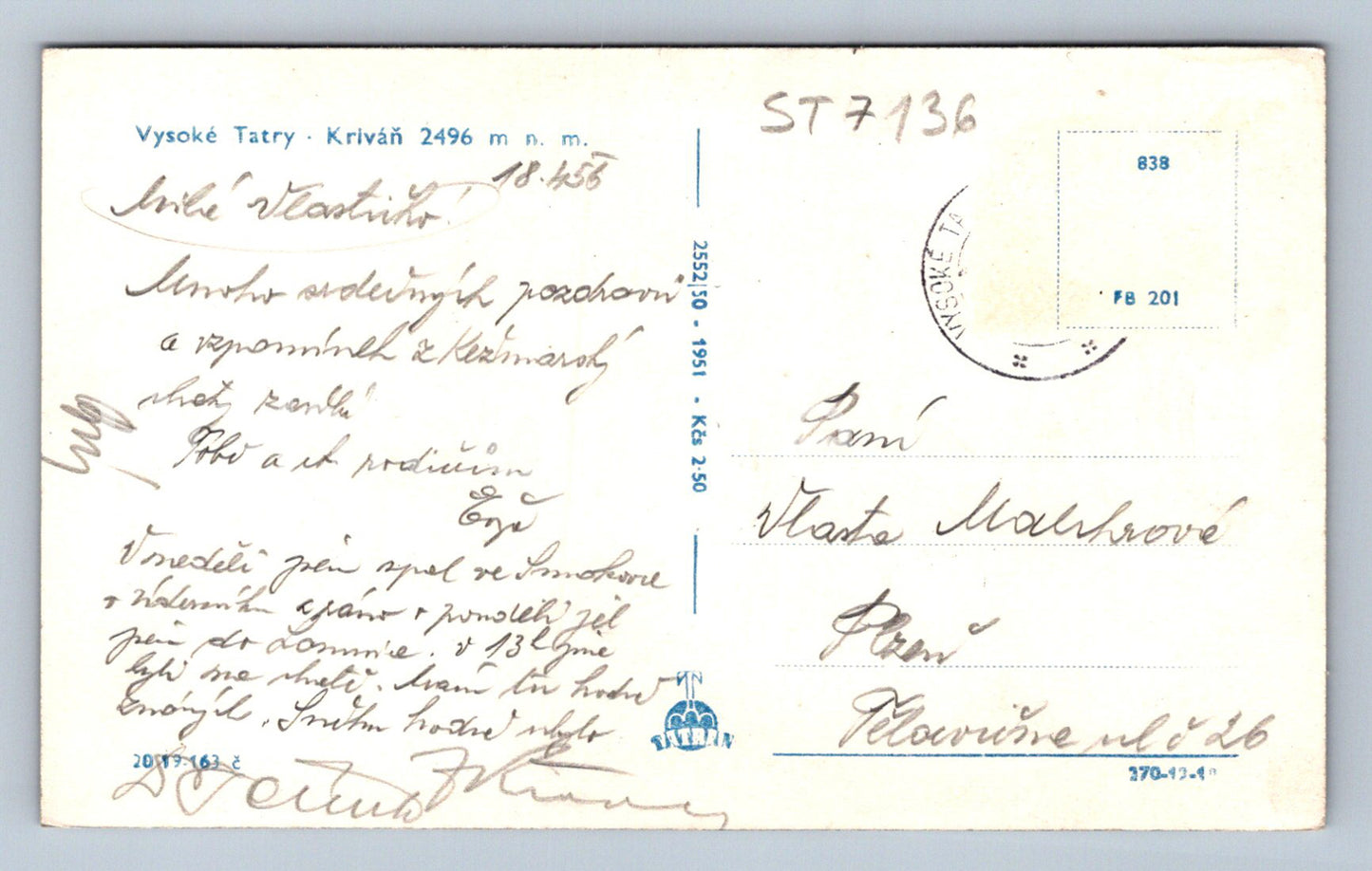 Postcard HIGH TATRAS (ST7136)