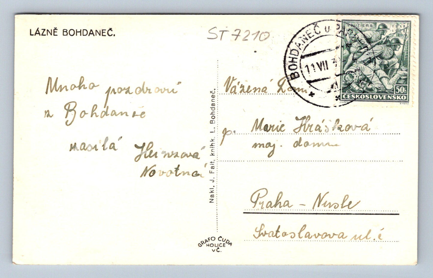 Postcard LÁZNĚ BOHDALEČ (ST7210)
