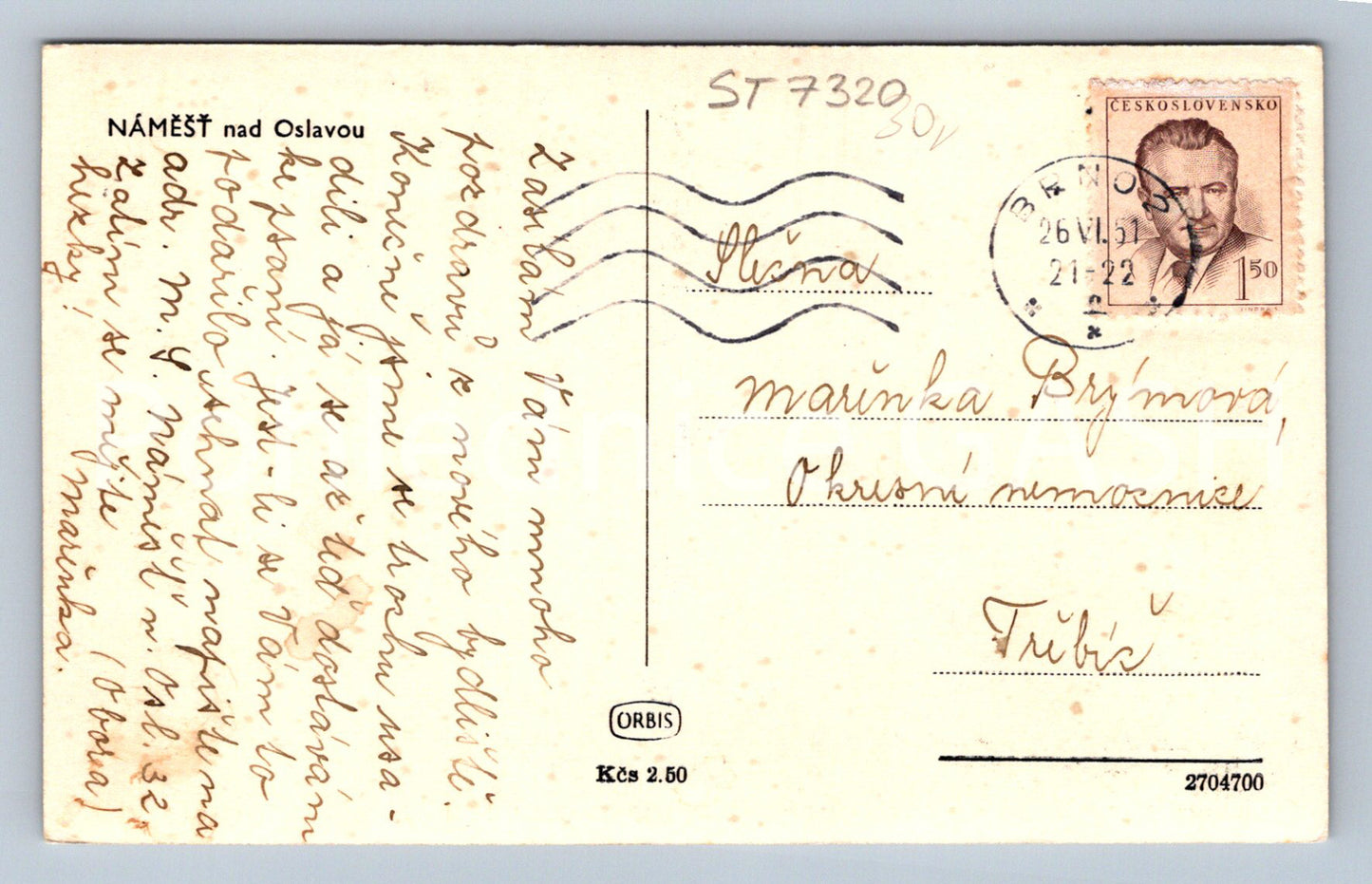 Postcard NÁMĚŠŤ NAD OSLAVOU (ST7320)