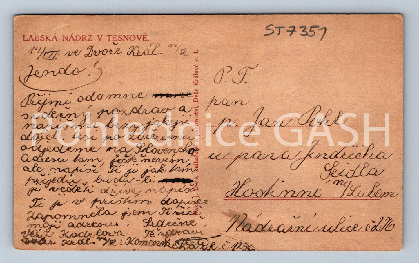 Postcard ELBE RESERVOIR IN TĚŠNOV (ST7351)