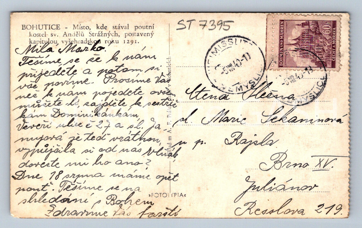 Postcard BOHUTICE (ST7395)