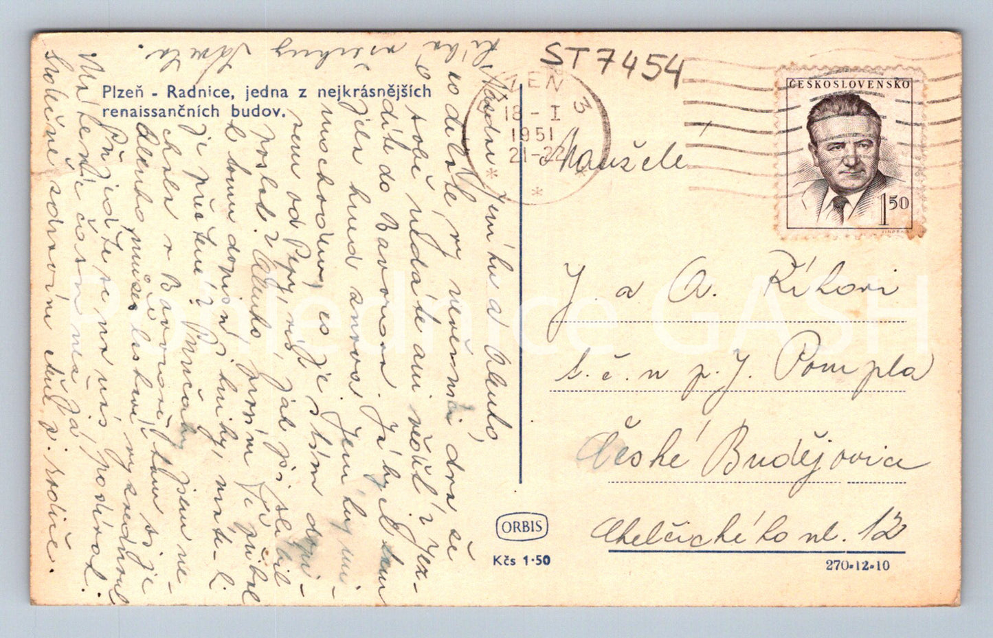 Postcard PILSEN - CITY HALL (ST7454)