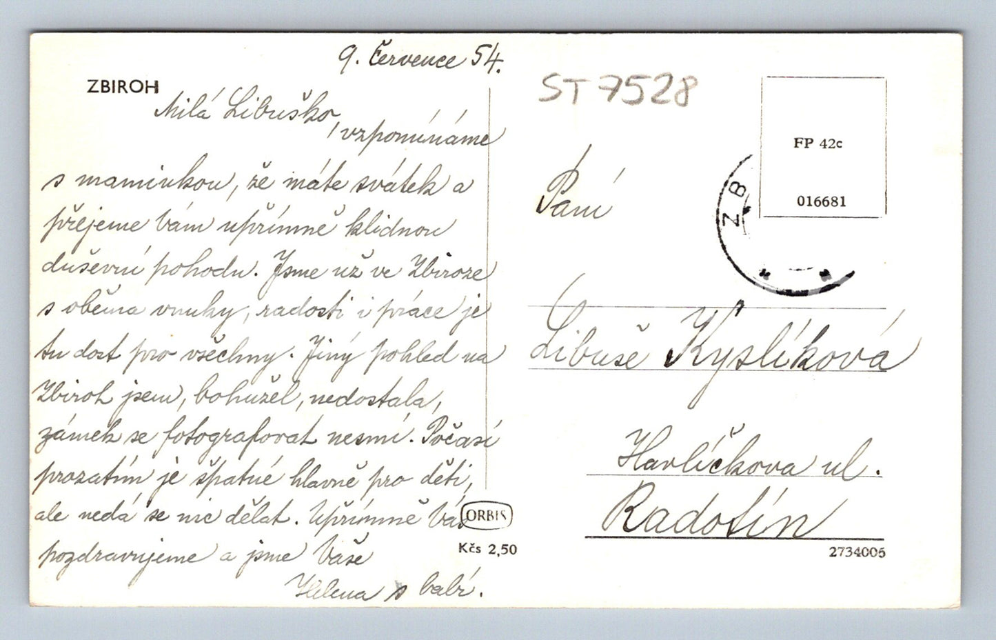 Postcard ZBIROH (ST7528)