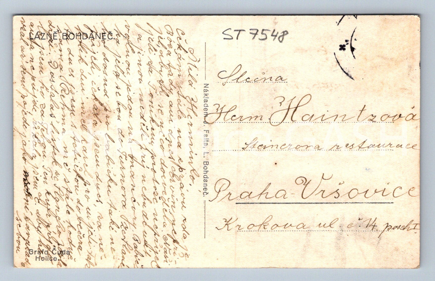 Postcard LÁZNĚ BOHDALEČ (ST7548)