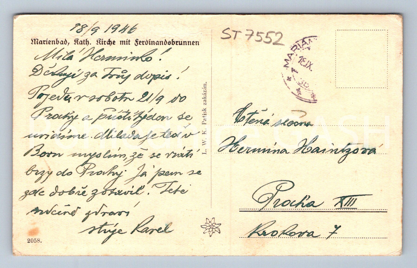 Postcard MARIANSKÉ LÁZNĚ (ST7552)