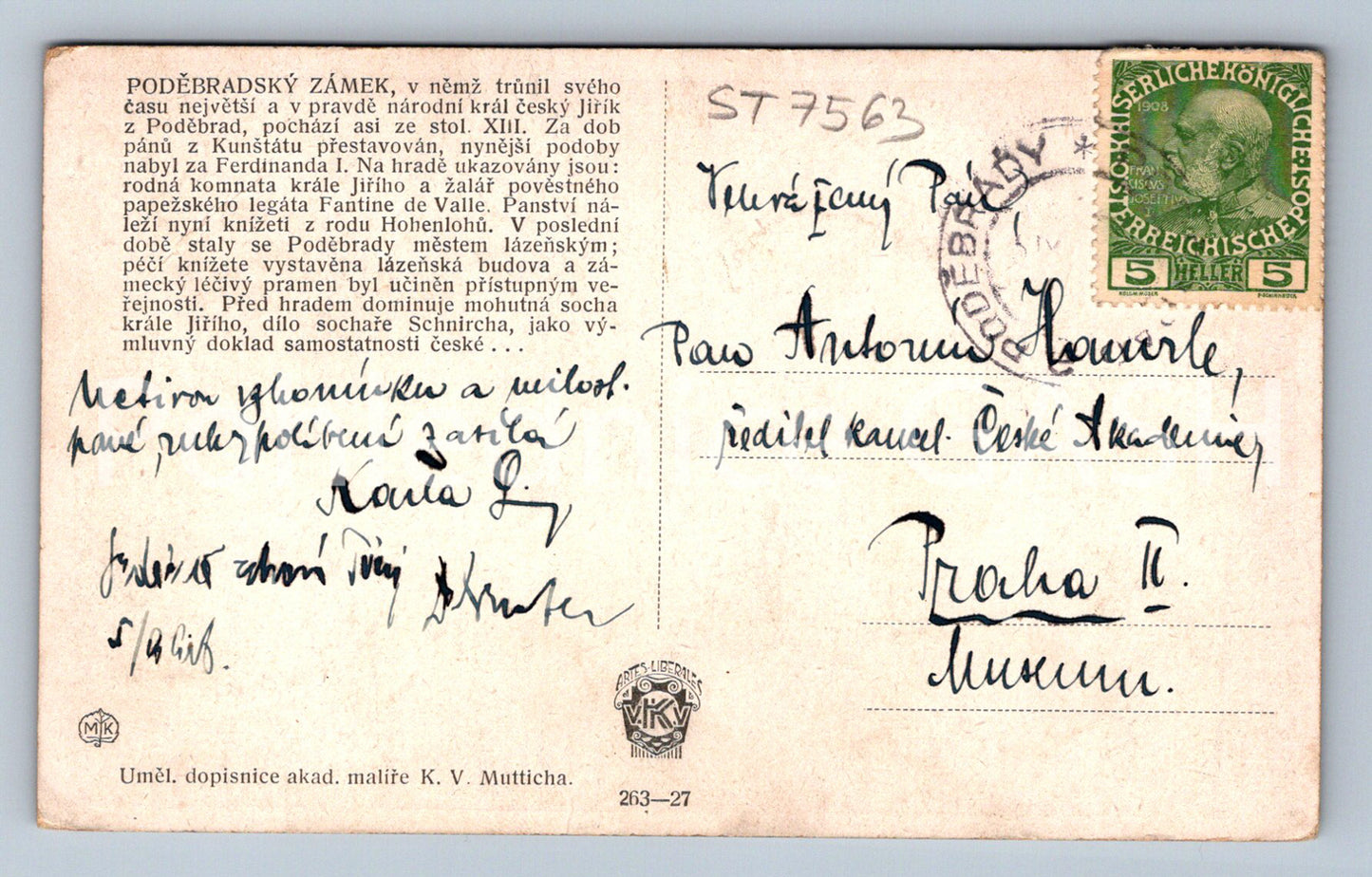 Postcard PODEBRAD CASTLE (ST7563)