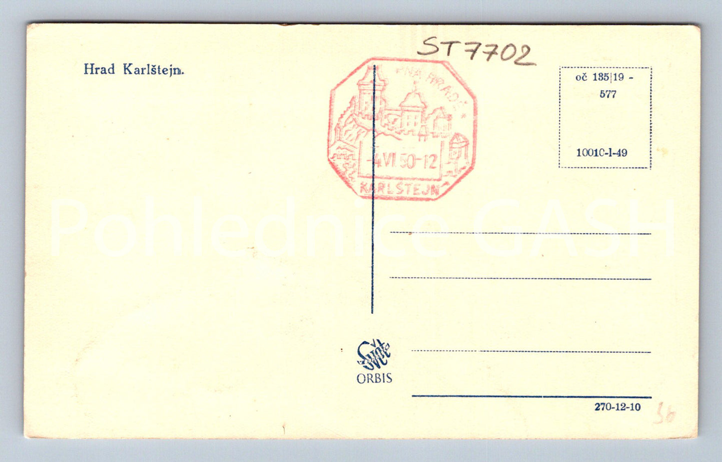 Postcard KARLŠTEJN CASTLE (ST7702)