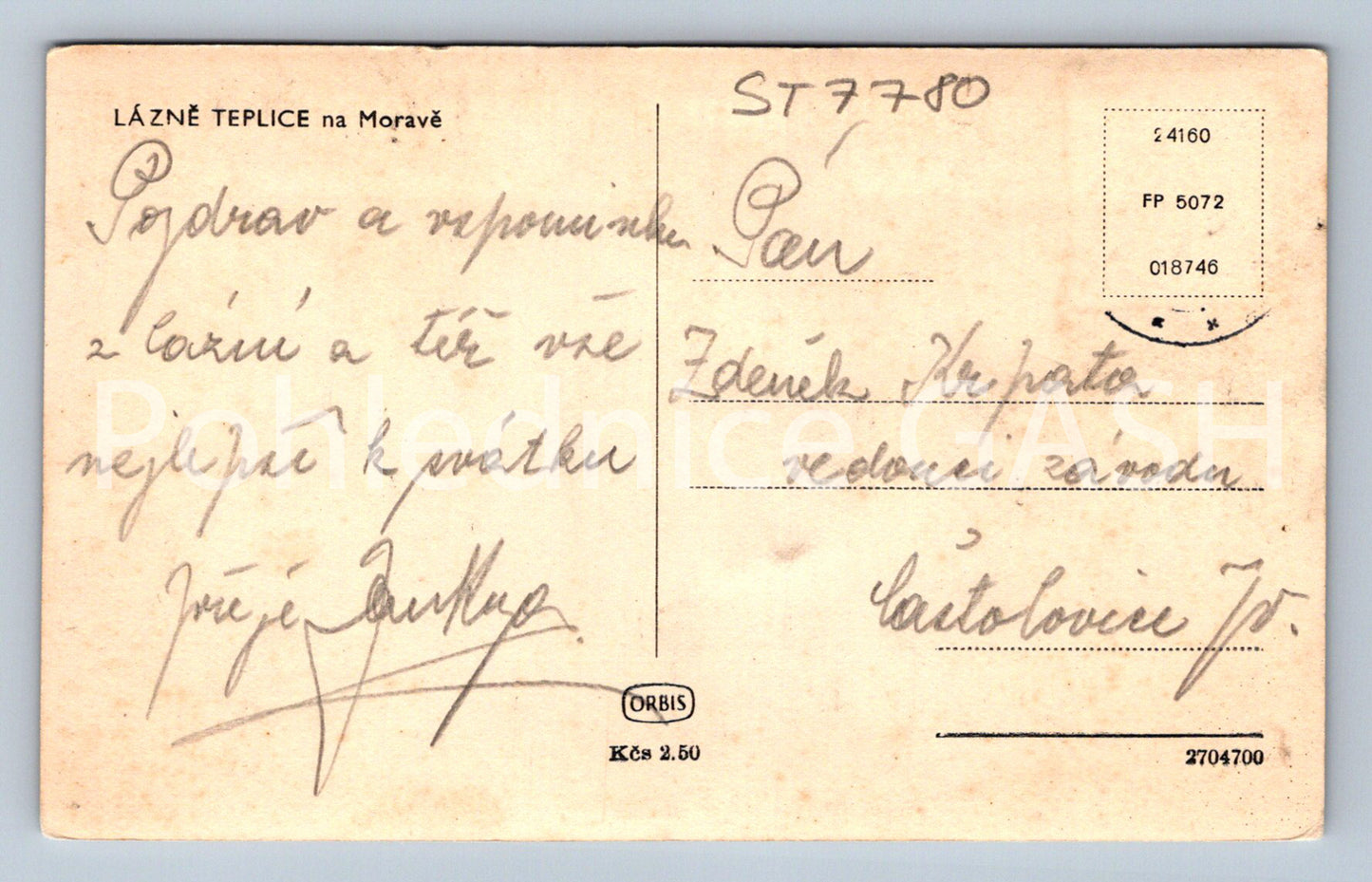 Postcard LÁZNÉ TEPLICE NA MORAVĚ (ST7780)