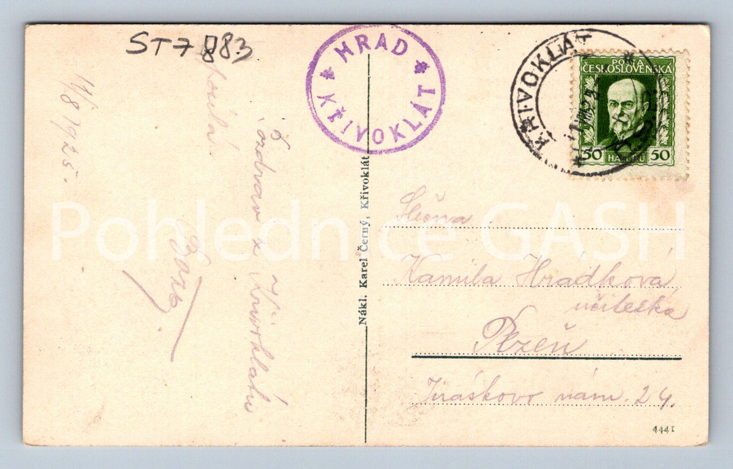 Postcard KŘIVOKLÁT CASTLE (ST7883)