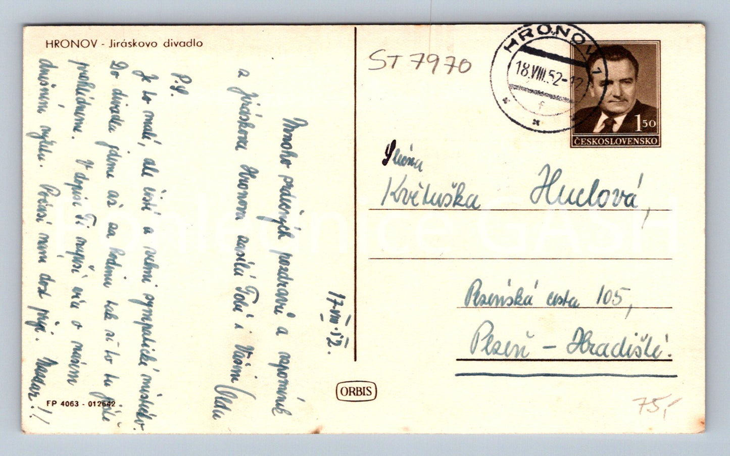 Postcard HRONOV (ST7970)