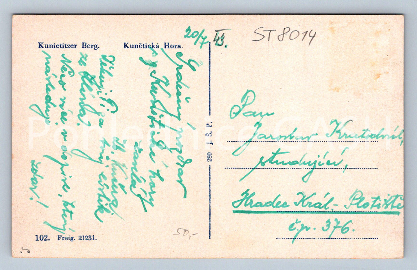 Postcard KUNĚTICKÁ HORA (ST8014)