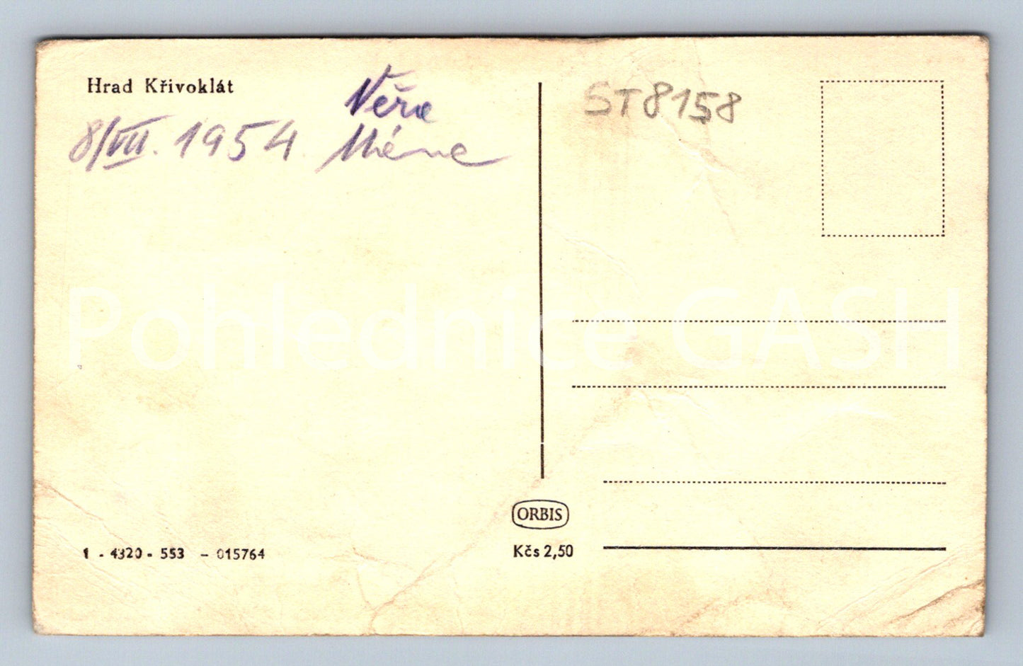 Postcard KŘIVOKLÁT CASTLE (ST8158)