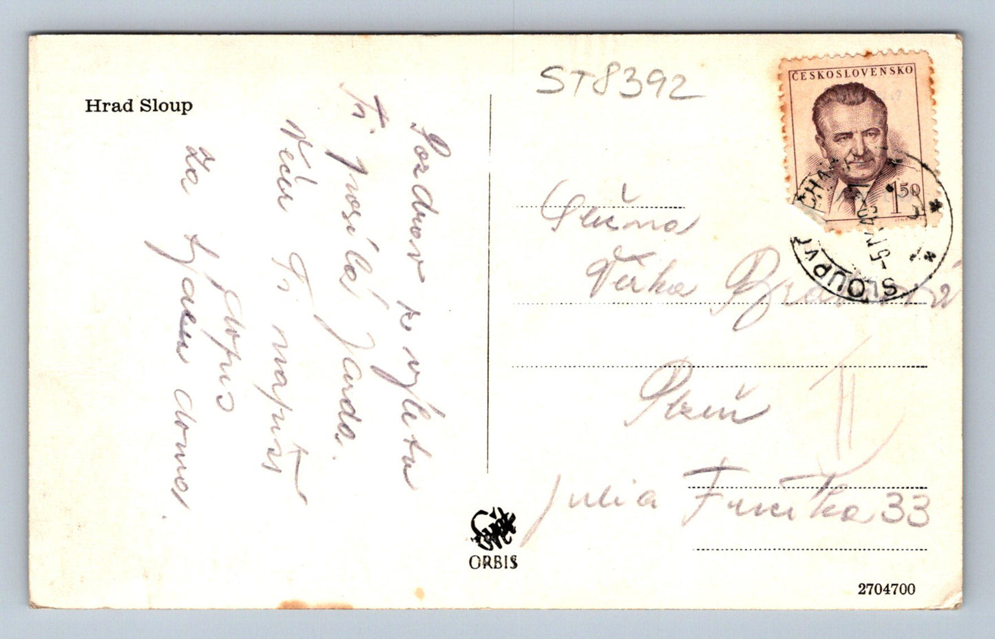 Pohlednice HRAD SLOUP (ST8392)