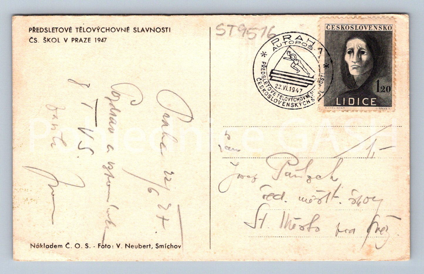 Pohlednice PŘEDSLETOVÉ TĚLOVÝCHOVNÉ SLAVNOSTI V PRAZE 1947 (ST9516)