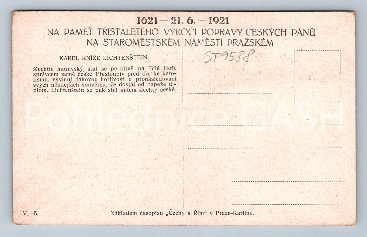 Pohlednice KAREL KNÍŽE LICHTENŠTEJN (ST9588)