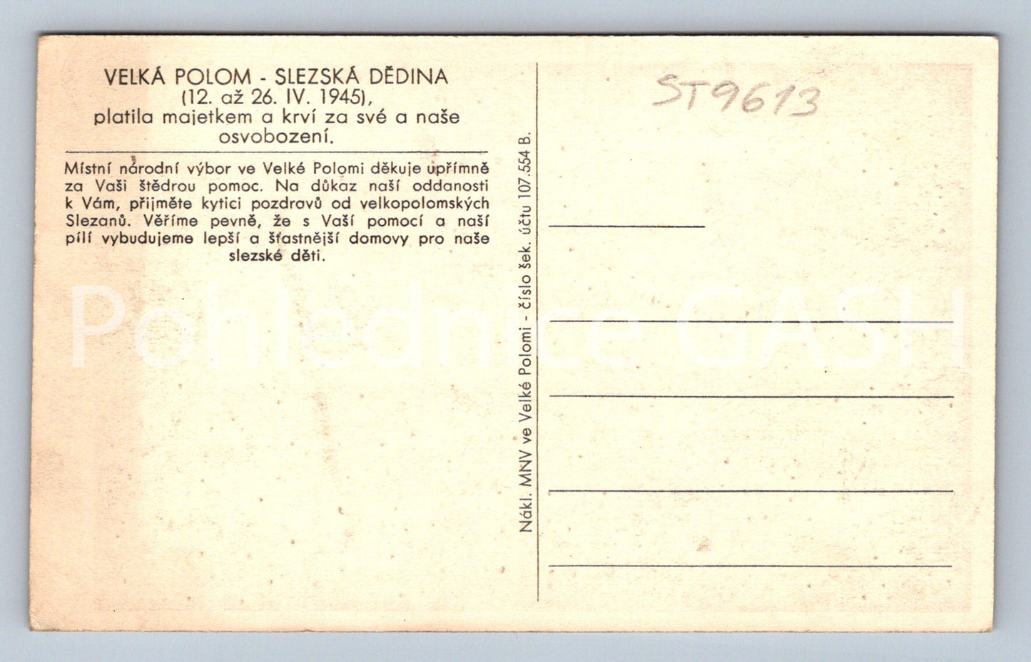 Pohlednice VELKÁ POLOM - SLEZSKÁ DĚDINA (ST9613)