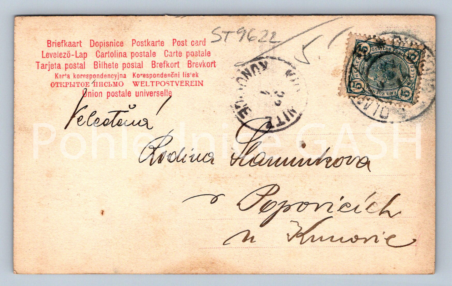Pohlednice ŽENA S KVĚTINOU (ST9622)