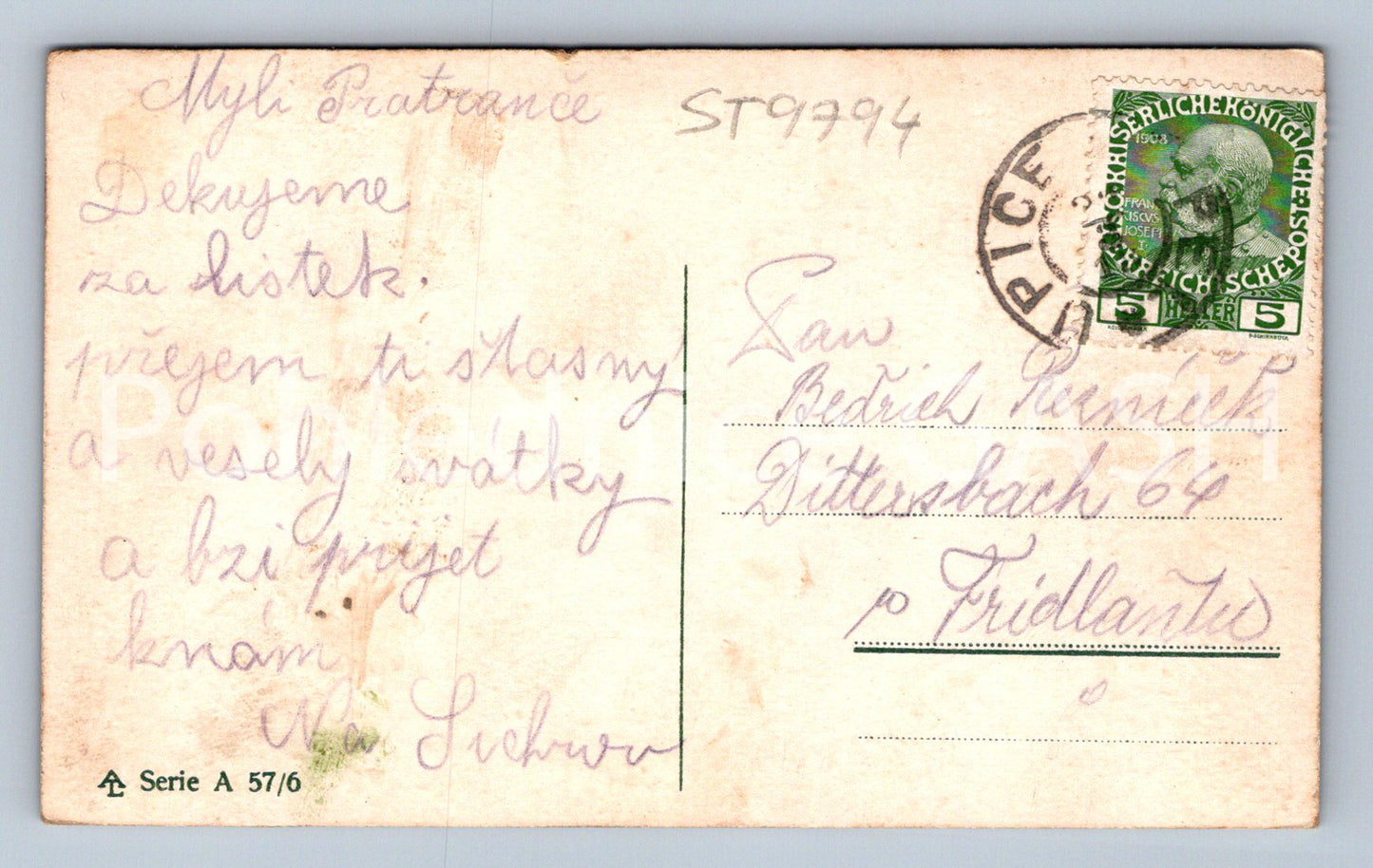 Pohlednice ŽENA S LÍSTKY (ST9794)