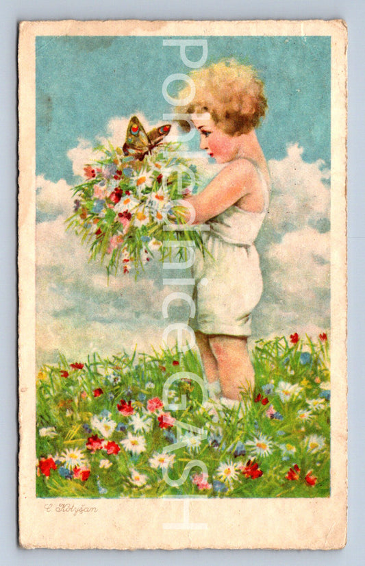 Pohlednice DÍTĚ S KVĚTY (ST10191)