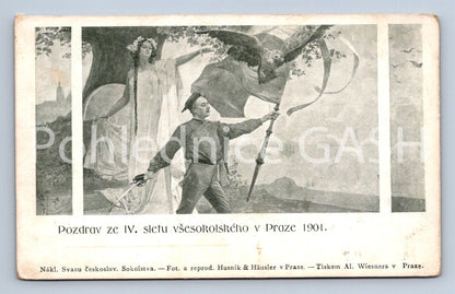 Pohlednice POZDRAV ZE IV. SLETU VŠESOKOLSKÉHO V PRAZE 1901 (ST10215)