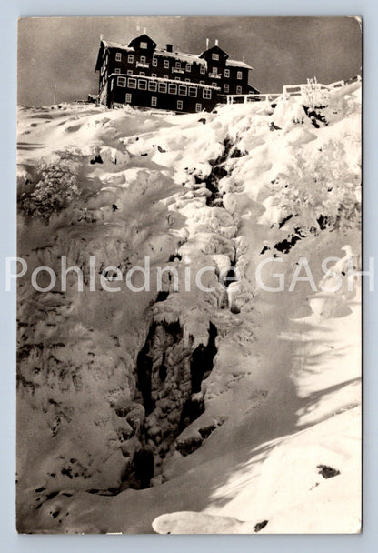 Pohlednice KRKONOŠE - LABSKÁ BOUDA S VODOPÁDEM (ST11090)