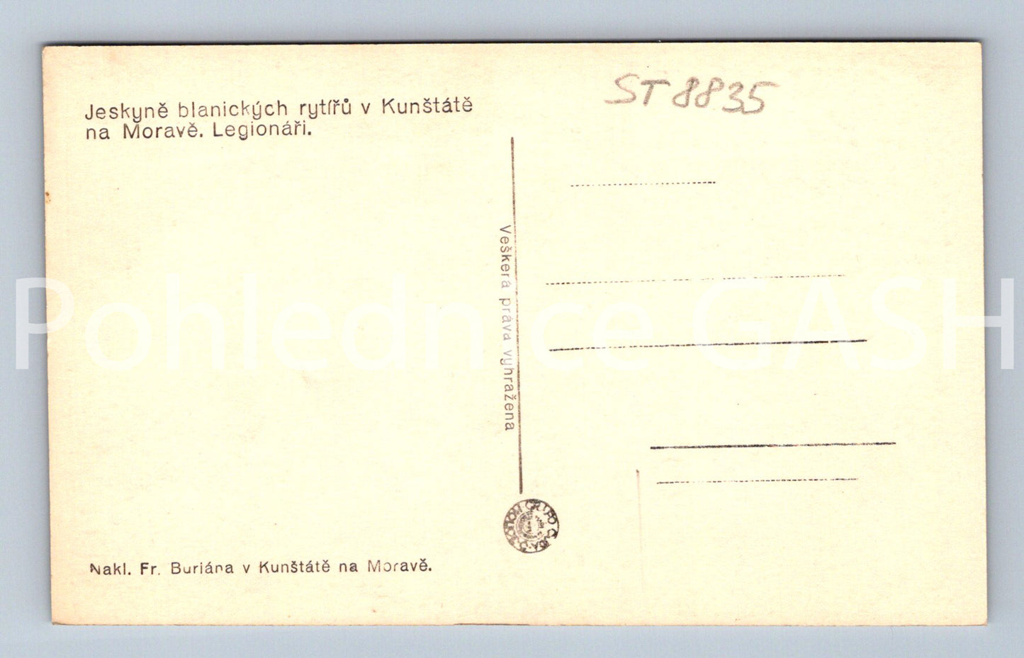 Pohlednice JESKYNĚ BLANICKÝCH RYTÍŘŮ V KUNŠTÁTĚ NA MORAVĚ (ST8835)