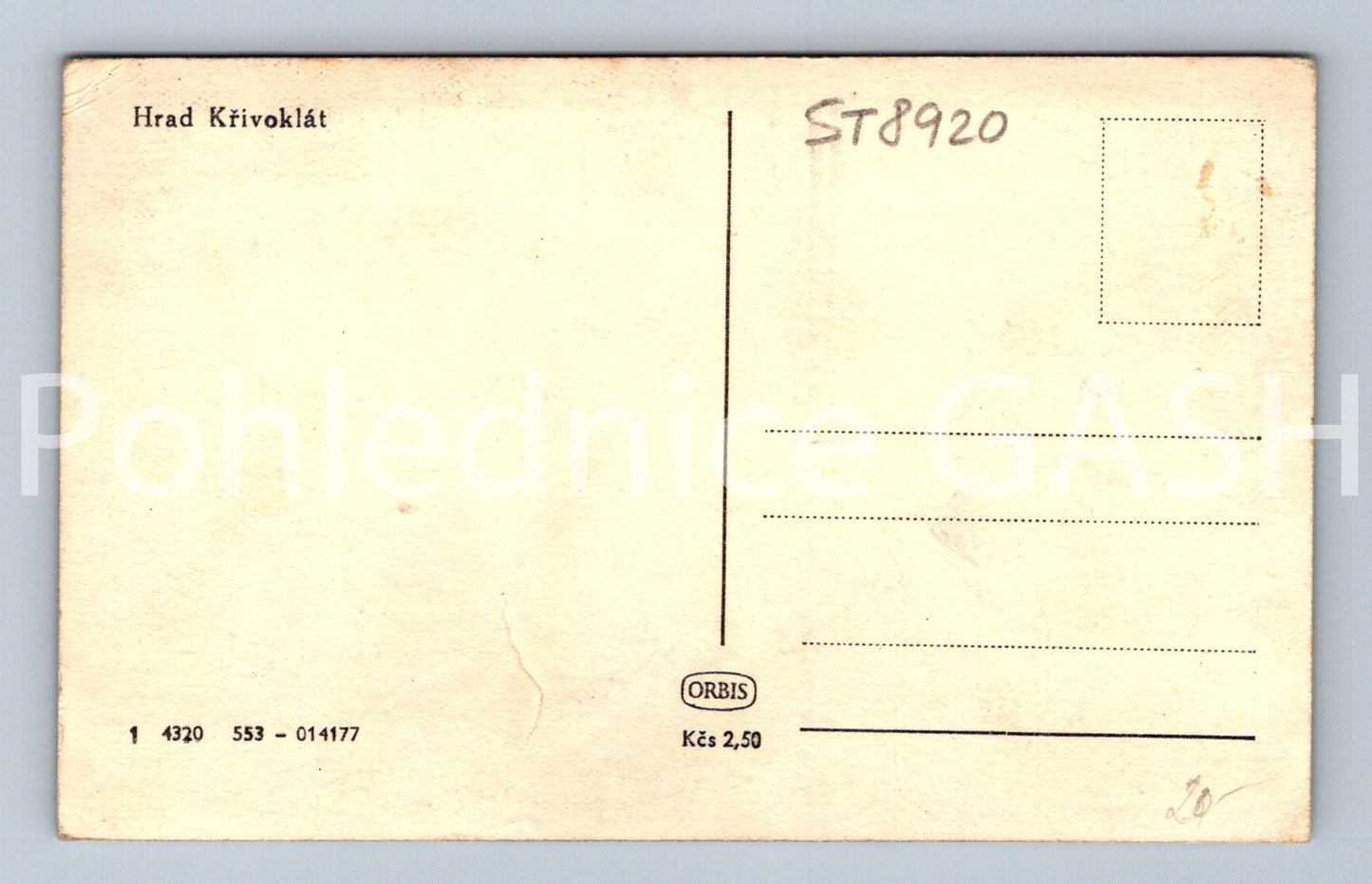 Pohlednice HRAD KŘIVOKLÁT (ST8920)