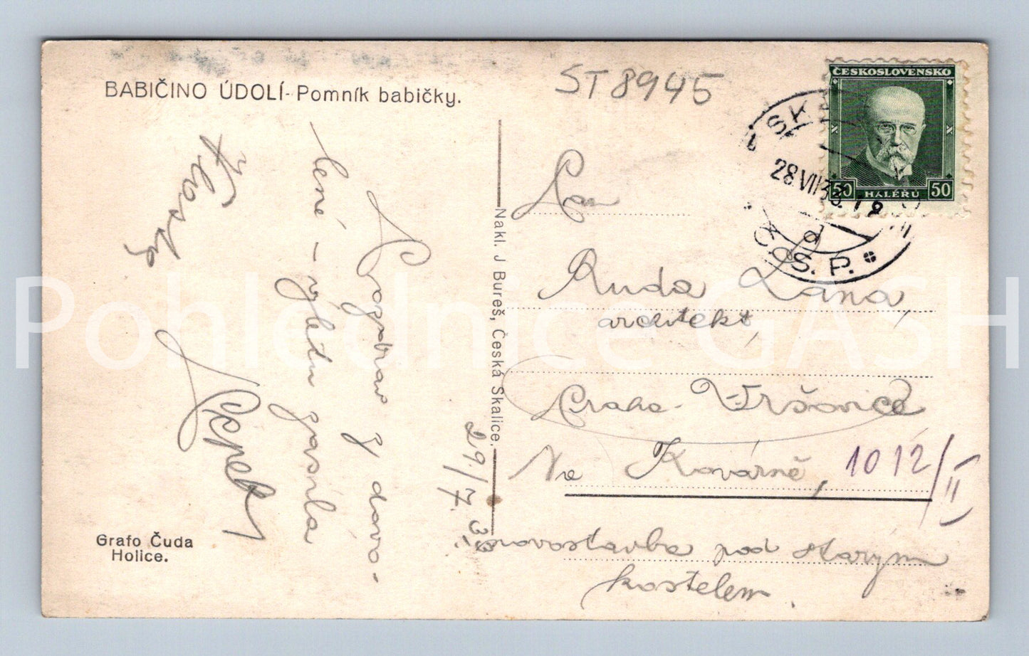 Pohlednice BABIČČINO ÚDOLÍ - POMNÍK BABIČKY (ST8945)