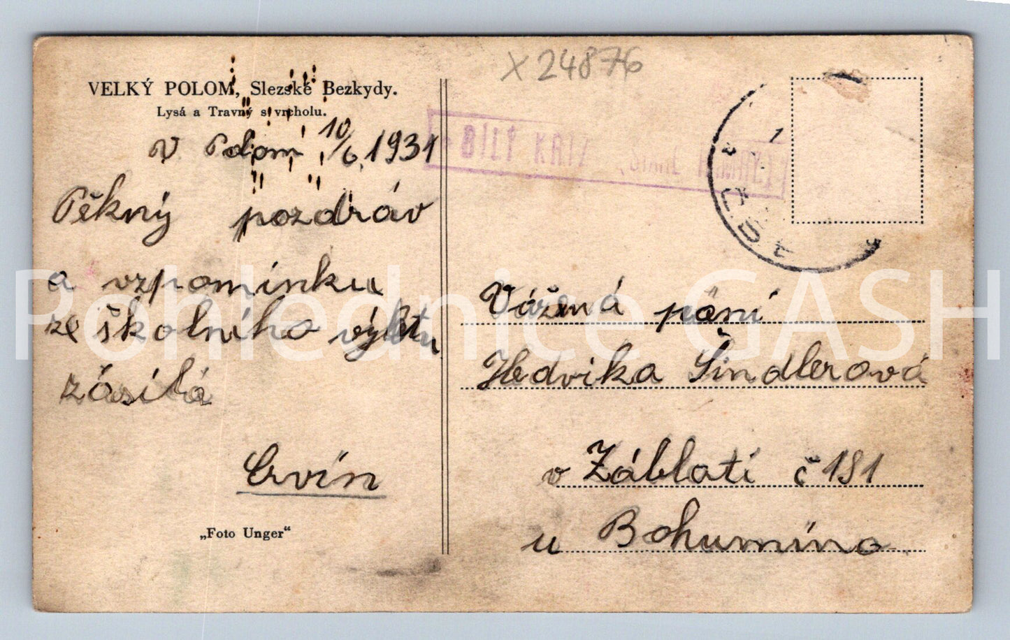 Pohlednice VELKÝ POLOM SLEZSKÉ BEZKYDY (X24876)