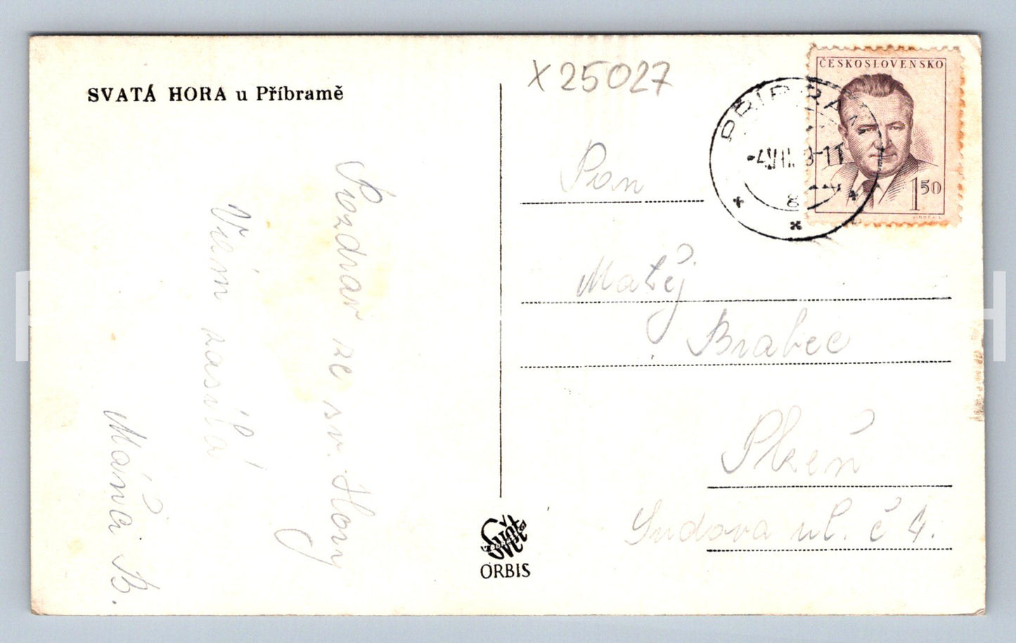 Postcard SVATA HORA NEAR PRIBRAMI (X25027)