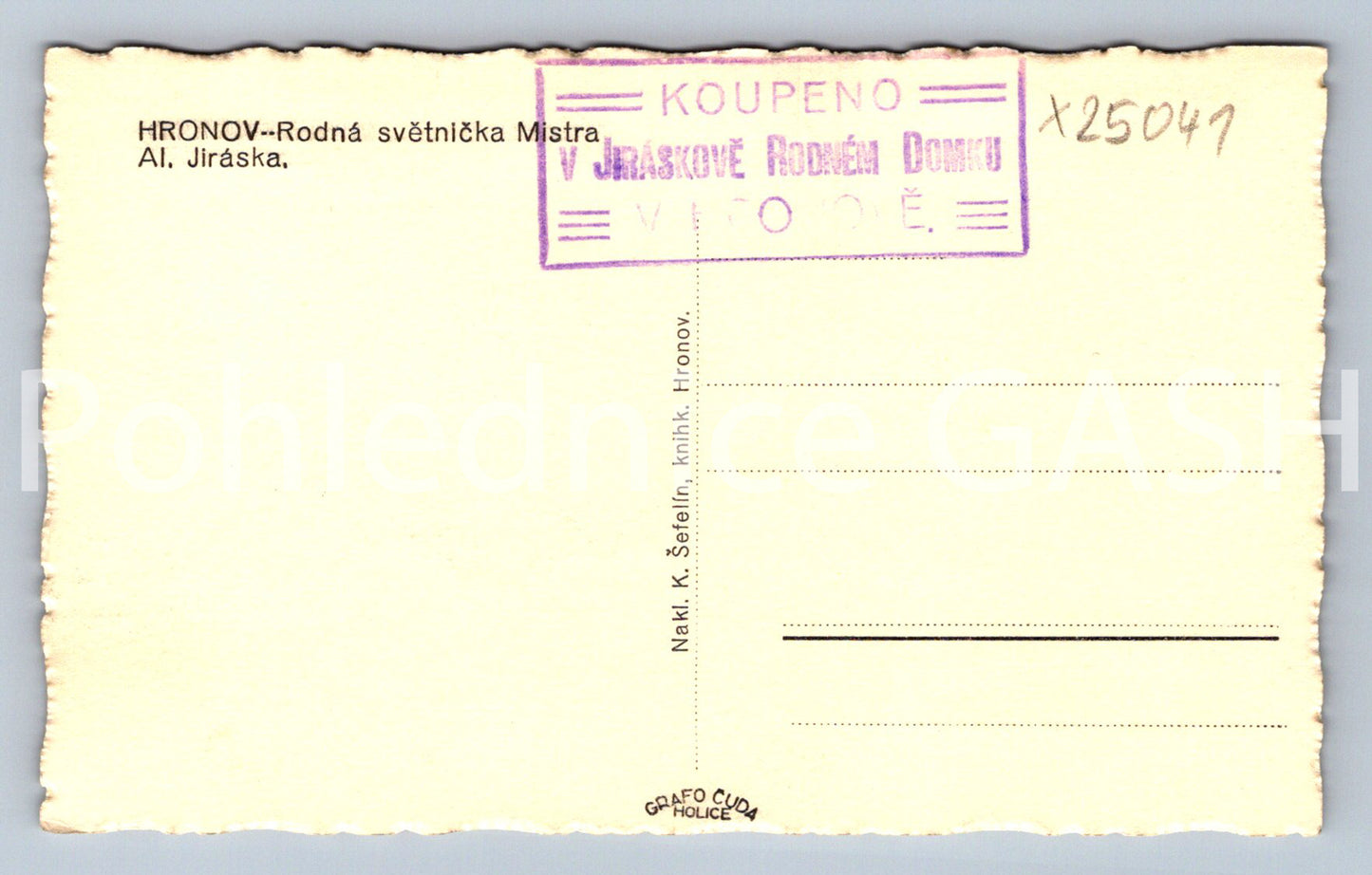 Postcard HRONOV - ALOIS JIRÁSEK CANDLEHOLDER (X25041)