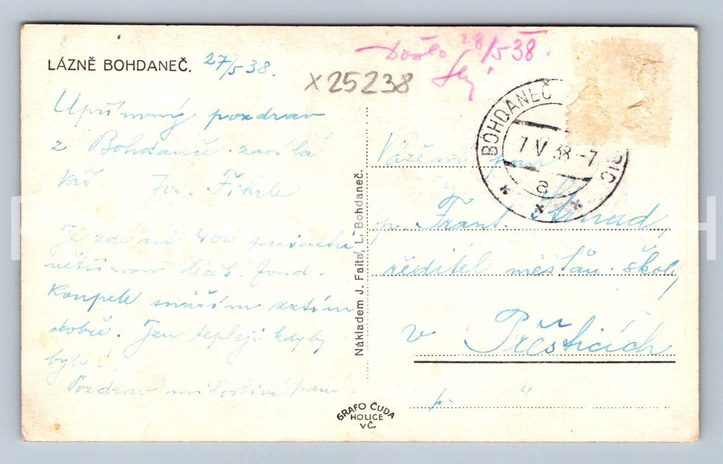 Pohlednice LÁZNĚ BOHDANEČ (X25238)