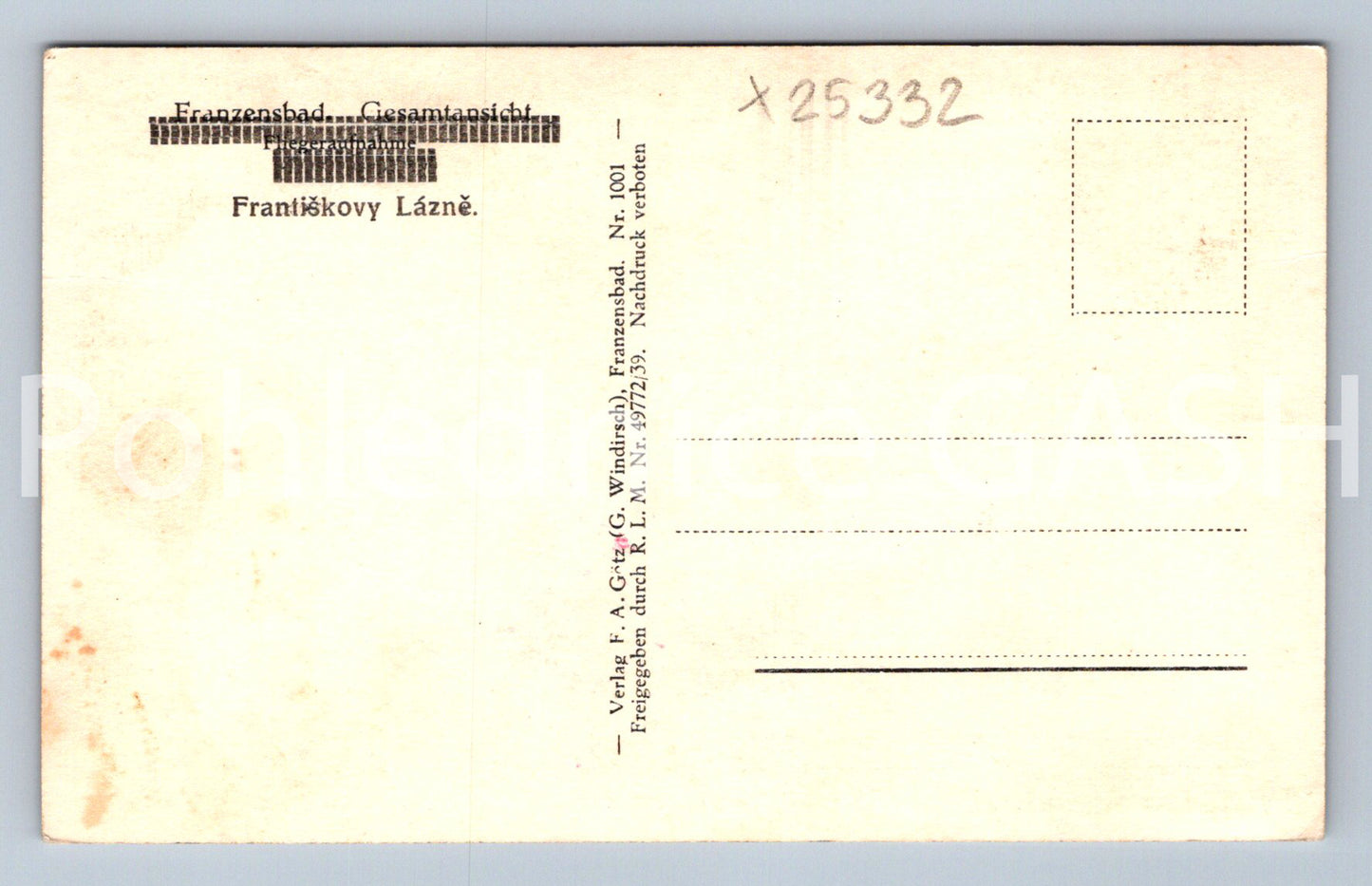 Pohlednice FRANTIŠKOVY LÁZNĚ (X25332)