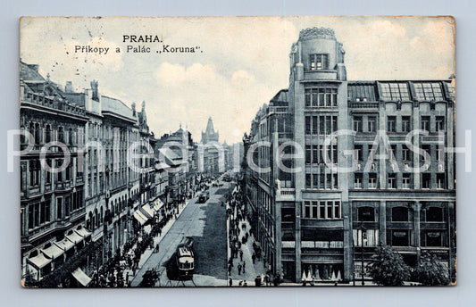 Pohlednice PRAHA - PŘÍKOPY A PALÁC  KORUNA (x17808)