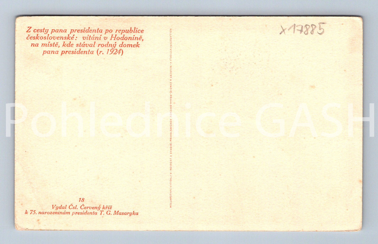 Pohlednice T.G.M. PO REPUBLICE ČESKOSLOVENSKÉ V HODONÍNĚ (x17885)