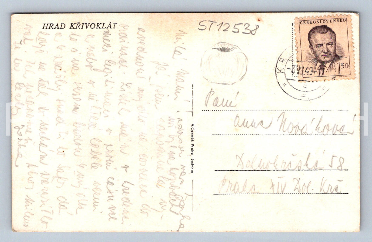 Pohlednice HRAD KŘIVOKLÁT (ST12538)