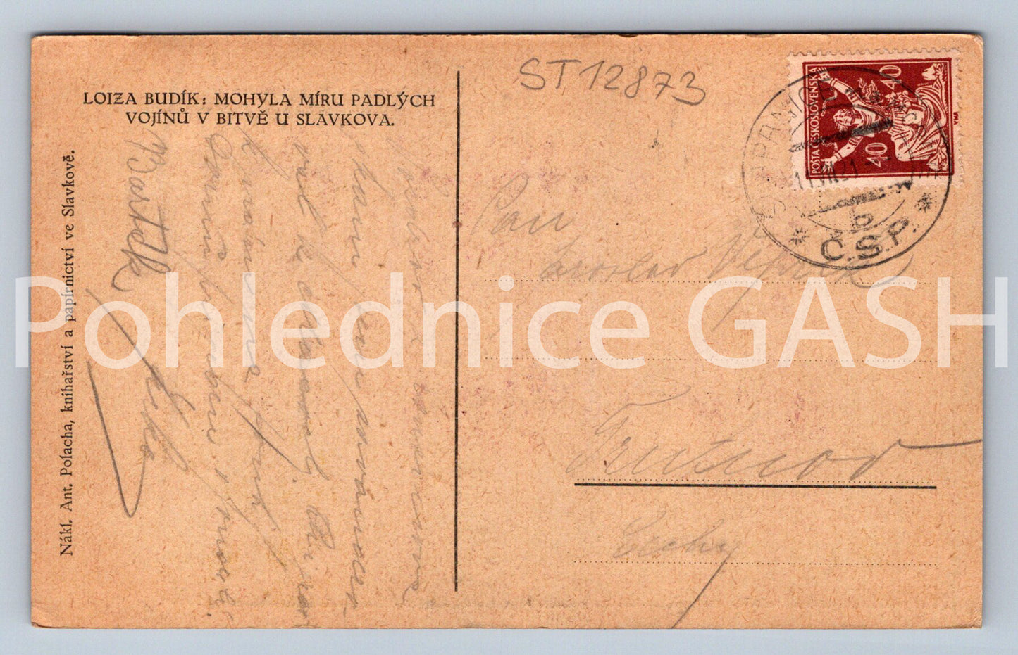 Pohlednice LOIZA BUDÍK MOHYLA MÍRU PADLÝCH VOJÍNŮ U SLAVKOVA (ST12873)