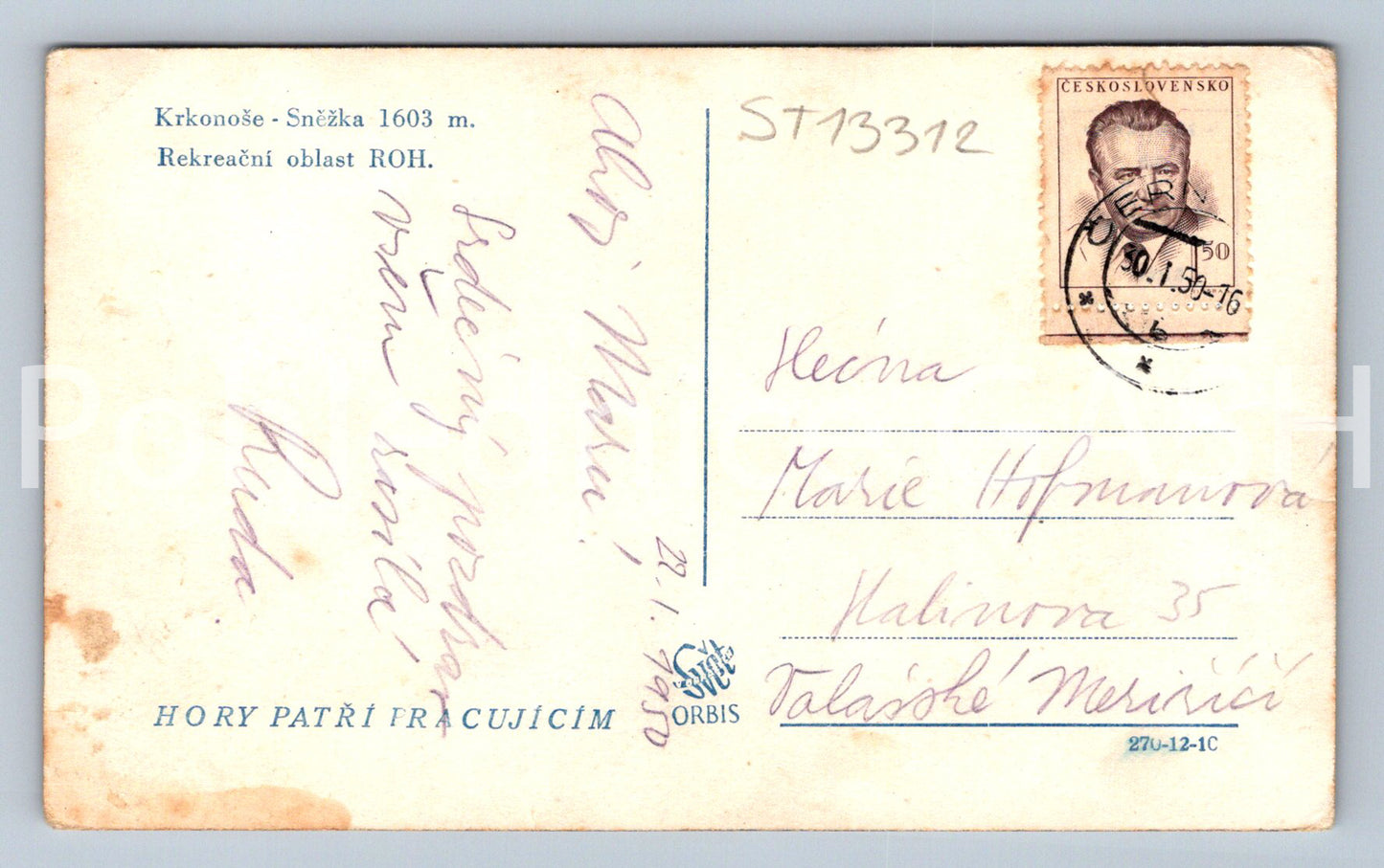 Pohlednice KRKONOŠE - SNĚŽKA (ST13312)