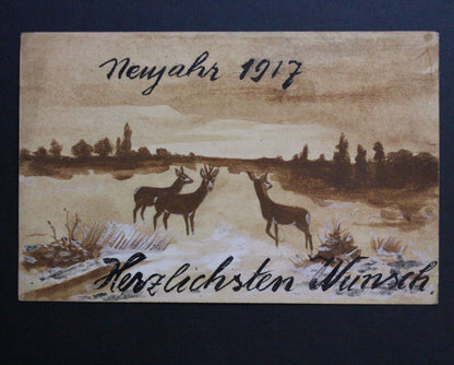 Ručně malovaný pohled Neujahr 1917