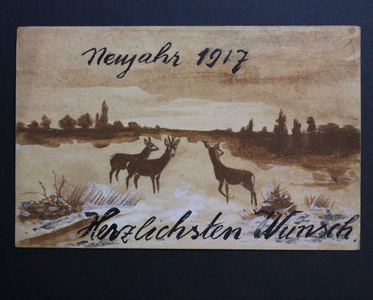 Ručně malovaný pohled Neujahr 1917