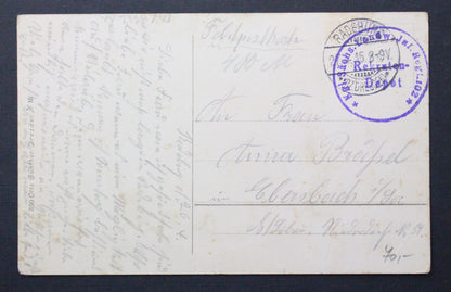 Vojenská pohlednice polní pošta Königsbrück Německo 1915