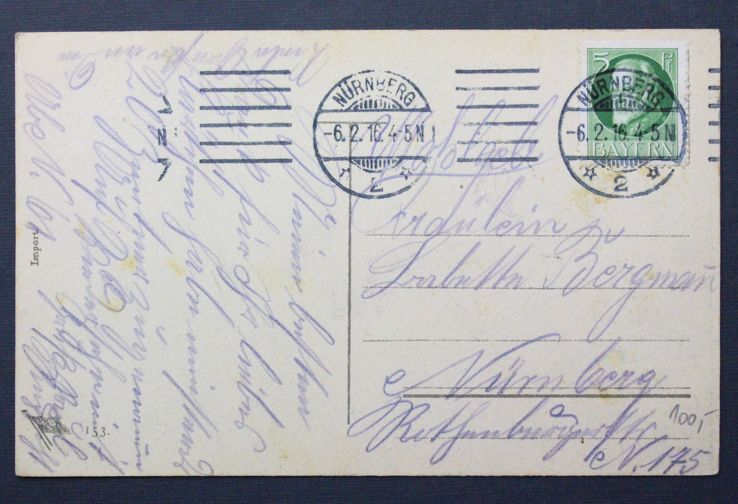 Vojenská pohlednice dopisnice Norimberg 1916