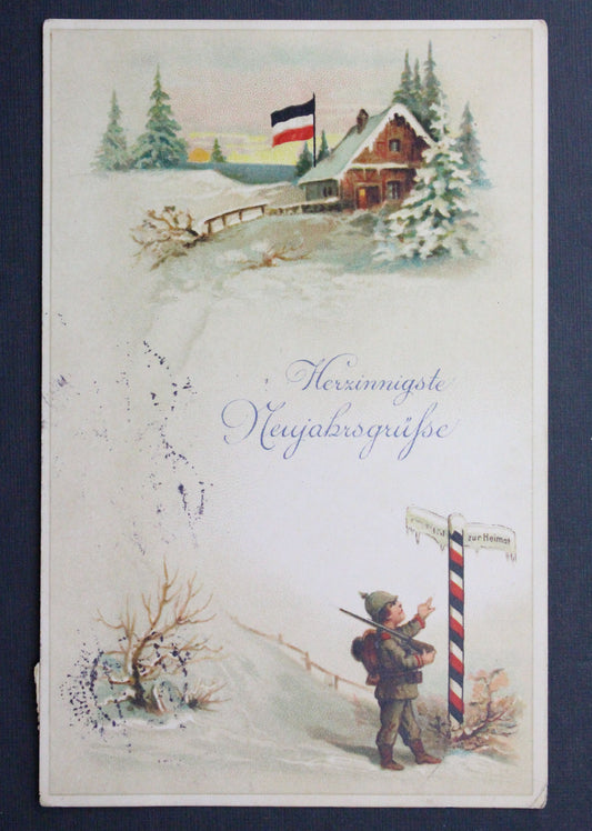 Vojenská pohlednice polní pošta Herzinnigste Neujahrsgrüfse