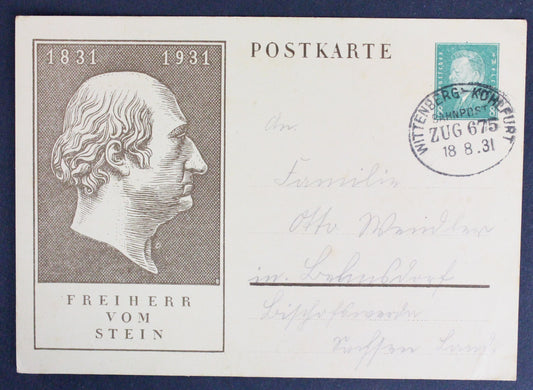 Pohlednie POSTKARTE FREIHERR VON STEIN 1831-1931 18.8. 1931