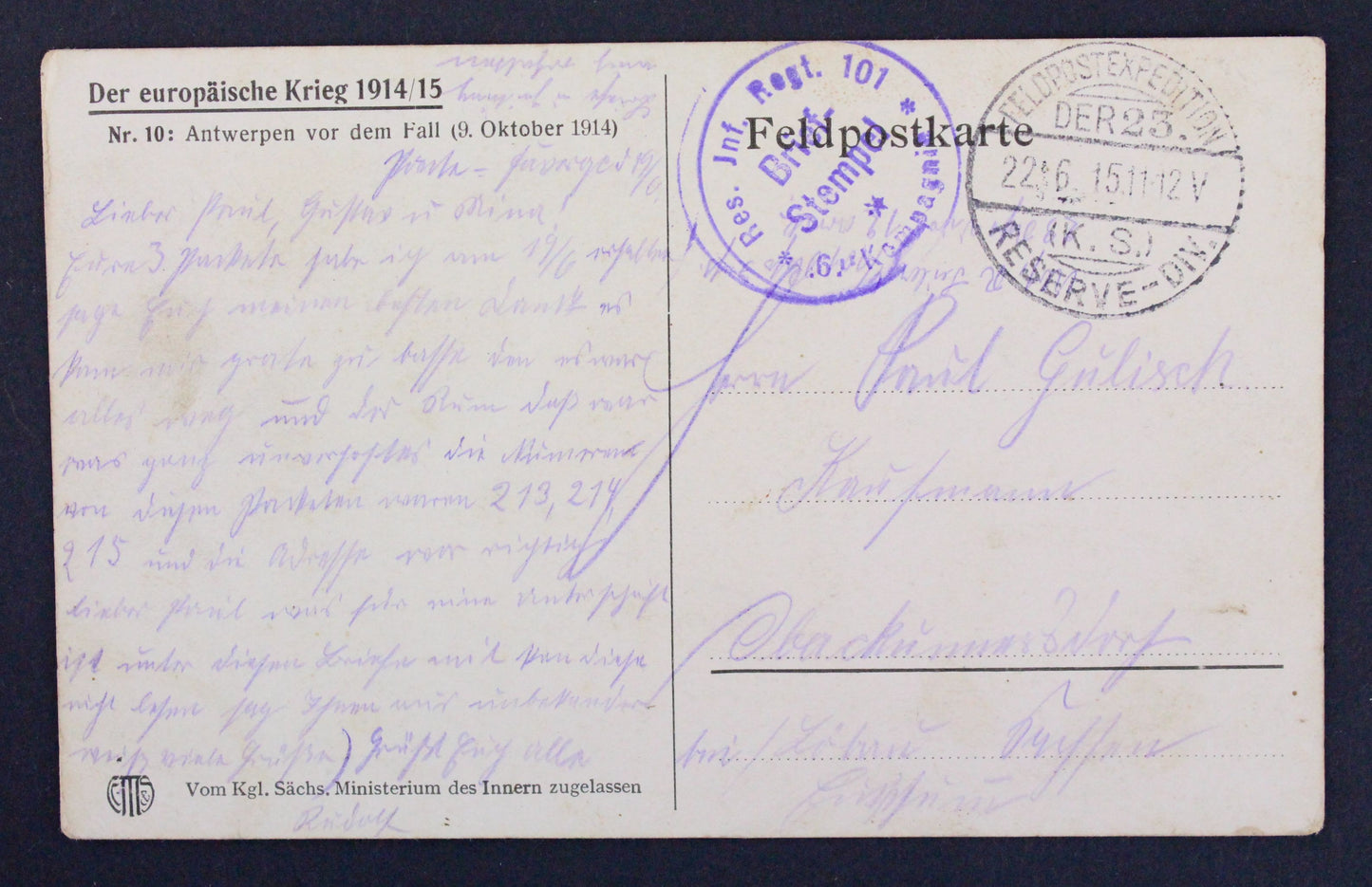Pohlednice Fieldpost Der europäische Kreig