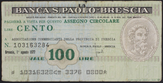 italie 100 lire assegno circolare