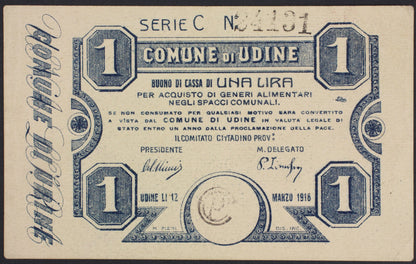 itále - 1 lira 1916 - město UDINE - I. světová válka